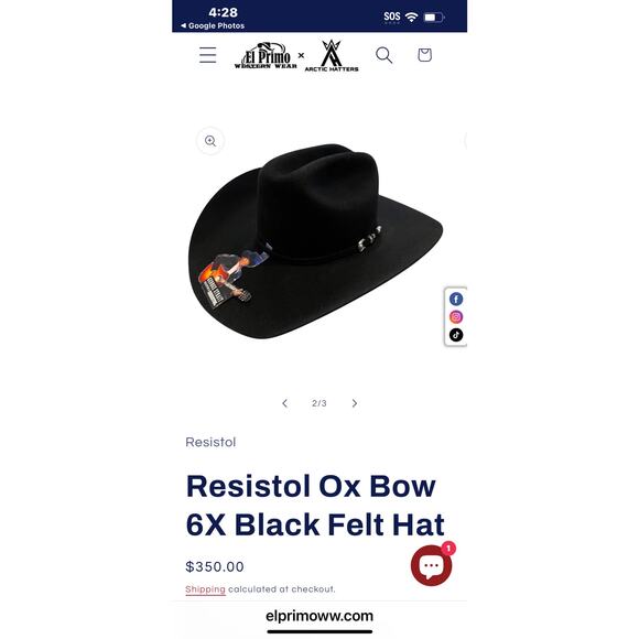 Resistol Men's Ox Bow 6X Black Felt Hat Cattleman Crown One Size NWT - Picture 5 of 12